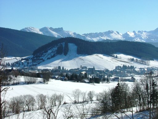 Autrans and ski jump  in Winter 2